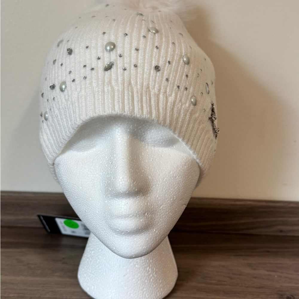 Karl Lagerfeld Pom Pom sparkling knit hat.